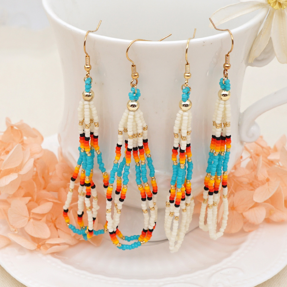 Retro Miyuki Rice Beads Braided Long Tassel Earrings For Women display picture 1