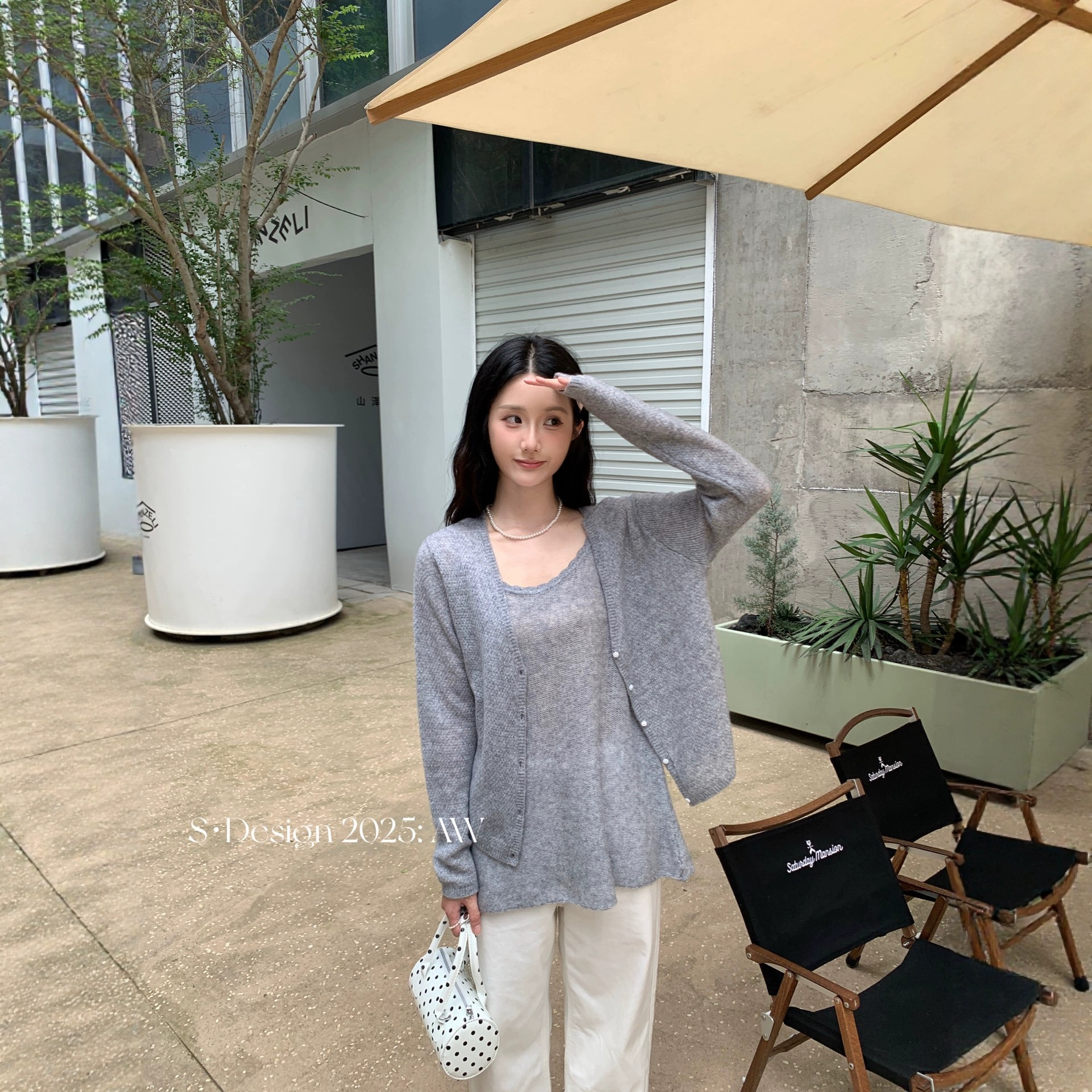 【雾岛听风】韩国货丝羊绒温柔舒适感宽松针织小开衫吊带套装