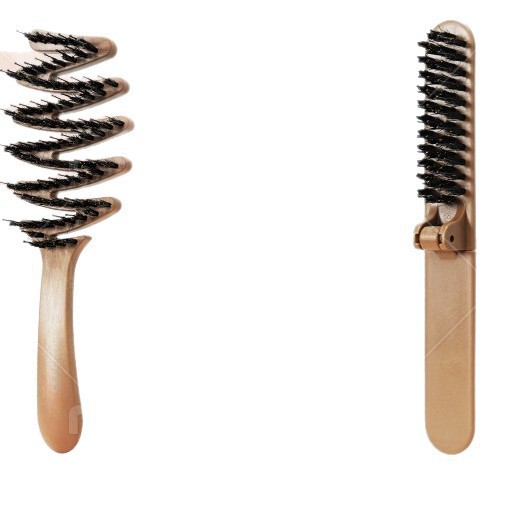豚毛ふわふわコーム折りたたみヘアケアコームヘアトップふわふわストレートカーリング両用マッサージコーム帯電防止卸売|undefined