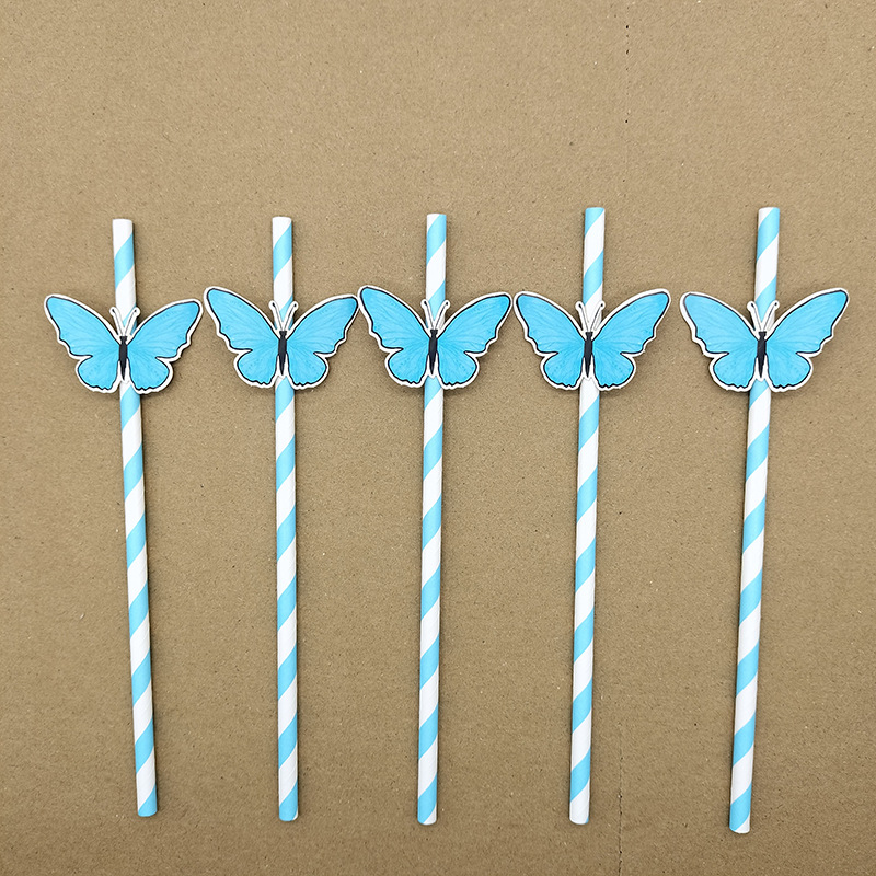 Papel tarjeta mariposa paja de papel desechable degradable paja de papel bar postre fiesta té leche paja decoración