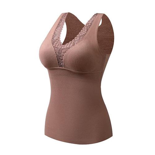 Graphene Helm Velvet V-neck Warm Vest Women's Lace Velvet Belt Latex Breast Pad Heating Thermal Underwear Bottoming