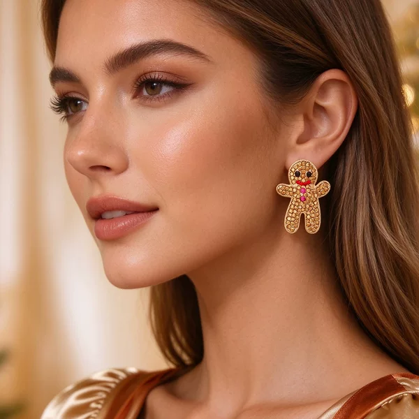 European and American cute full diamond Christmas pancake earrings sweet temperament alloy Diamond-embedded Christmas earrings earrings for women