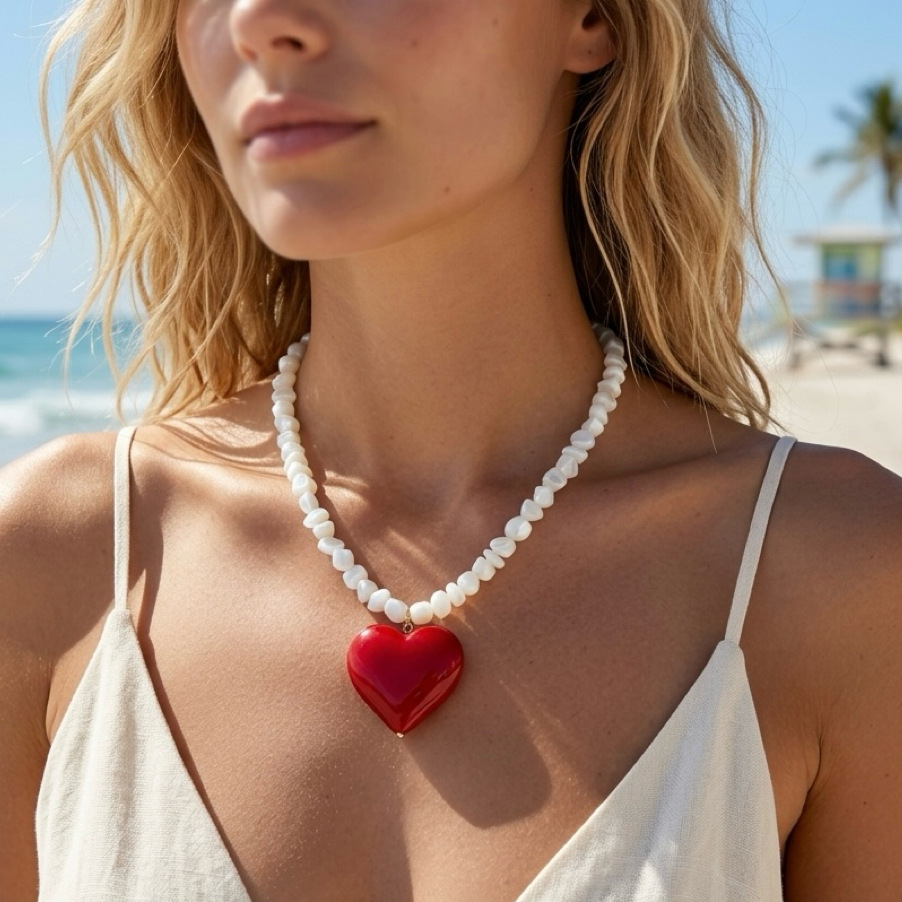 Exquisite Deep Sea Shell Pendant Necklace With Turquoise And Pearl_voghion.com