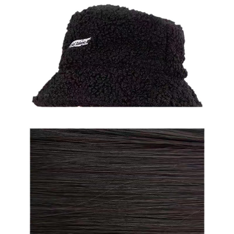 Peluca sombrero de lana de cordero de una pieza sombrero de pescador pelo de longitud media hebilla interior peluca Otoño e Invierno moda cabeza completa cubierta cuenca sombrero todo partido