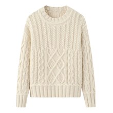 内蒙古鄂尔多斯市产圆领加厚手编宽松型慵懒风女式针织羊绒衫毛衣