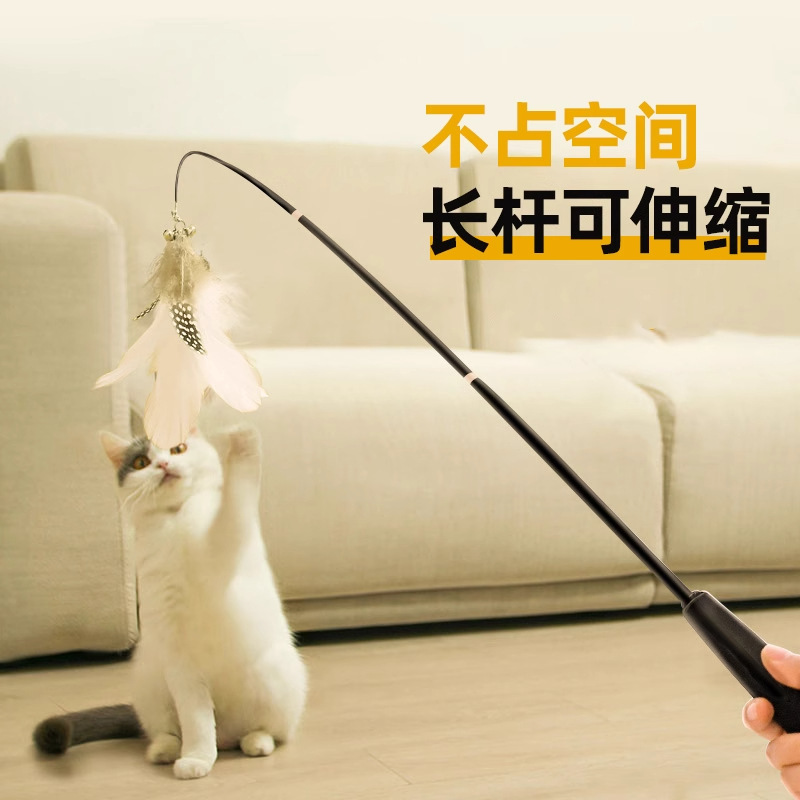 猫のおもちゃ猫面白いスティックロングロッド交換ヘッドフェザー釣竿ペット子猫と子猫の身体消費用品|undefined