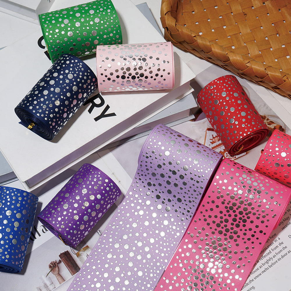 Hot Silver Polka Dot Threaded Ribbon Ribbon Polyester Ribbon Gift Packaging DIY Handmade Bow Accessories