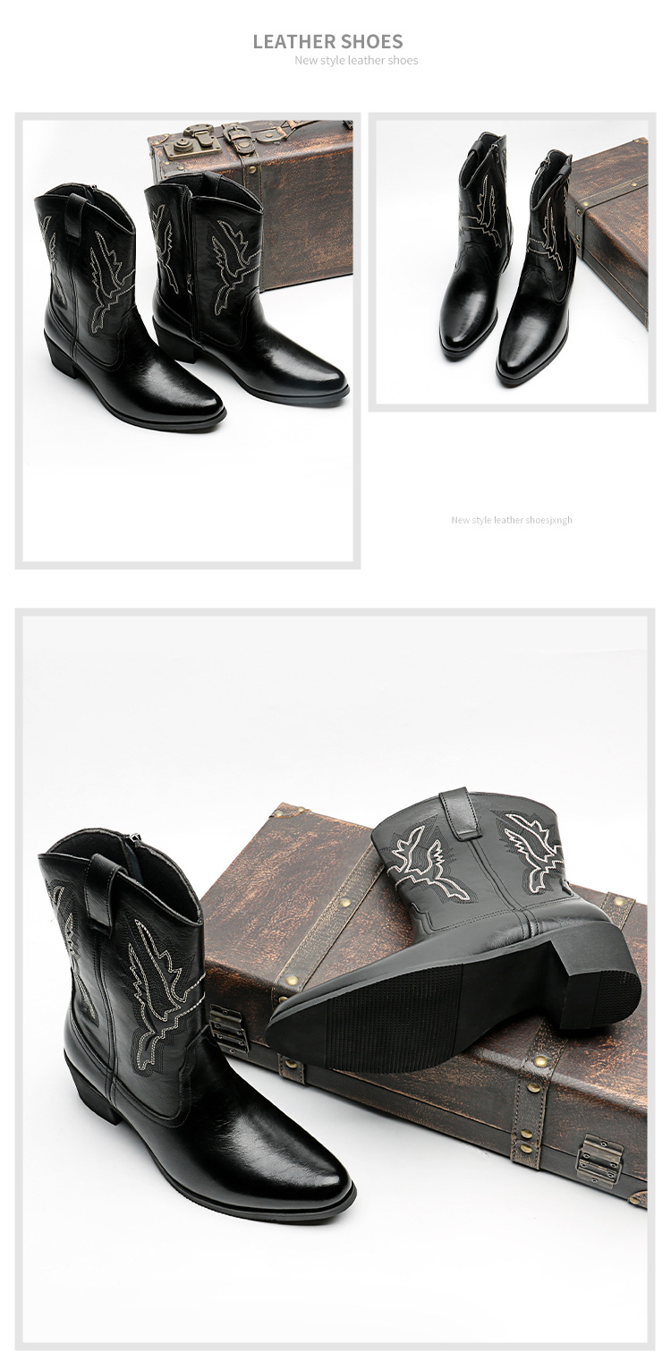 Western cowboy boots Hipster men's shoes Workwear Stylish retro zip boots_vogvips.com
