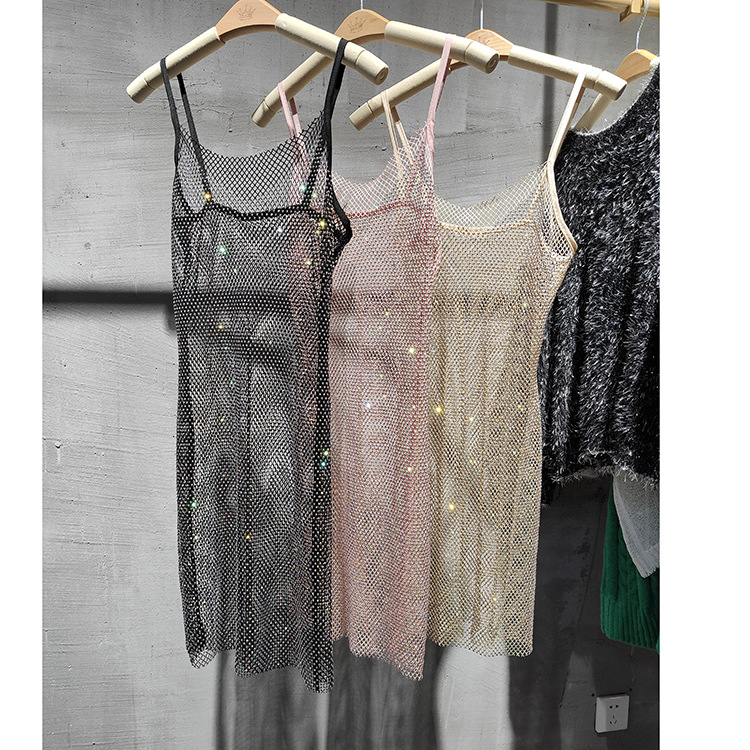 Wholesale Women's Sexy Diamond Solid Color Nightclub Party Bar V Neck Sleeveless Strap Dress display picture 8