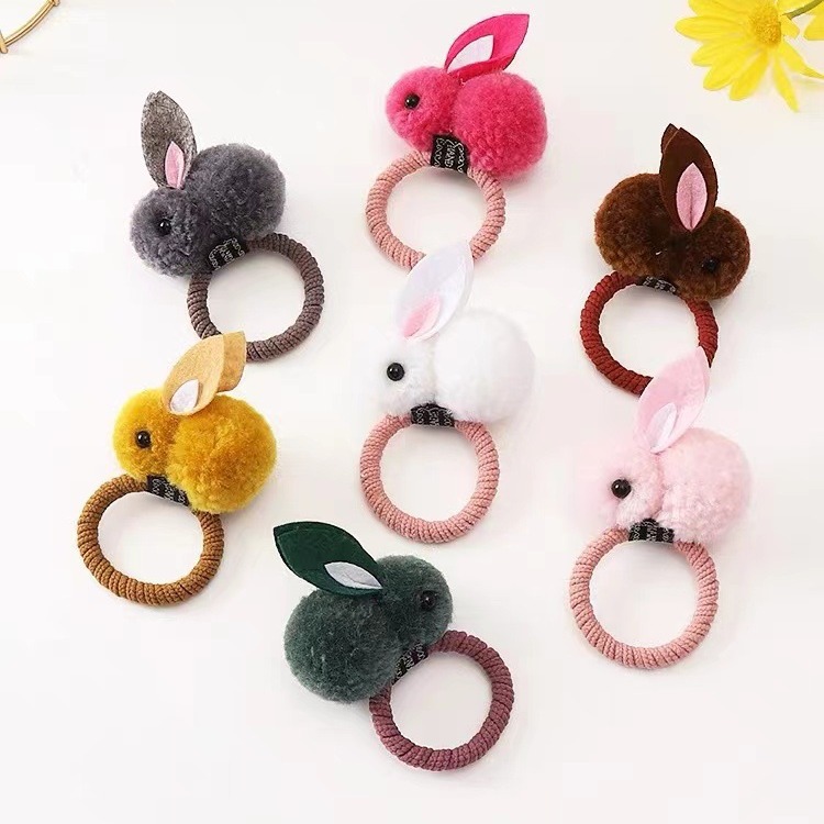 Nuevo pelo de los niños cuerda lindo pelo bola conejo pelo anillo niñas dibujos animados felpa lazo tocado goma cabeza banda cabeza Accesorios