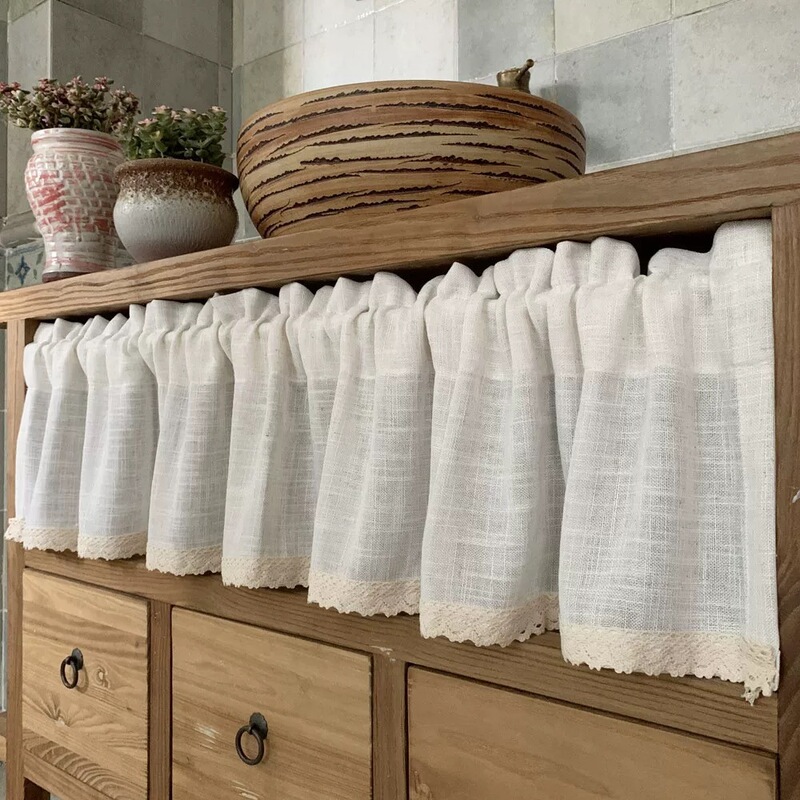 Japanese-style cotton-linen door curtain, partition curtain, half curtain, fabric curtain, no-drill installation, home-use short curtain, kitchen cabinet cover curtain