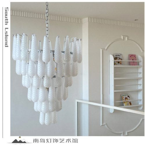 French-style Murano glass pendant lamp for a MURANO living room, antique villa light luxury open-space loft staircase restaurant duplex waterfall lamp