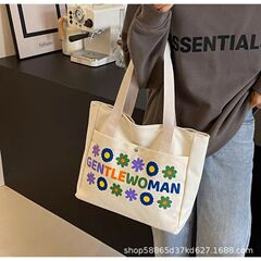 キャンバスバッグレディース新作ファッション花ショルダーバッグ大学生手提げバッグ通勤大容量トートバッグ