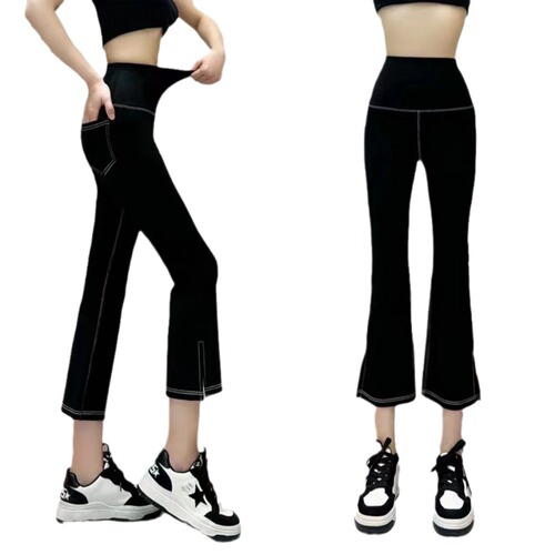 Seven-point shark pants for women, summer, clear-stitch thin, wearable leggings, high-waisted, tummy control, buttock-lifting, split, Barbie style, eight-point