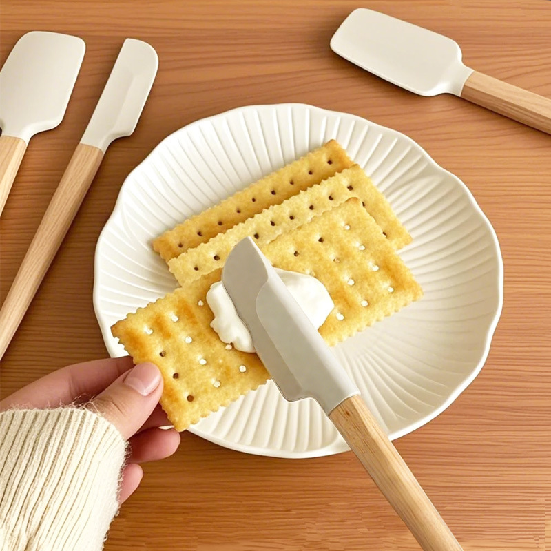 木柄シリカゲルスクレーパー一体式クリームシャベルケーキ食品級耐高温シリカゲルシャベル焙煎攪拌ツール|undefined