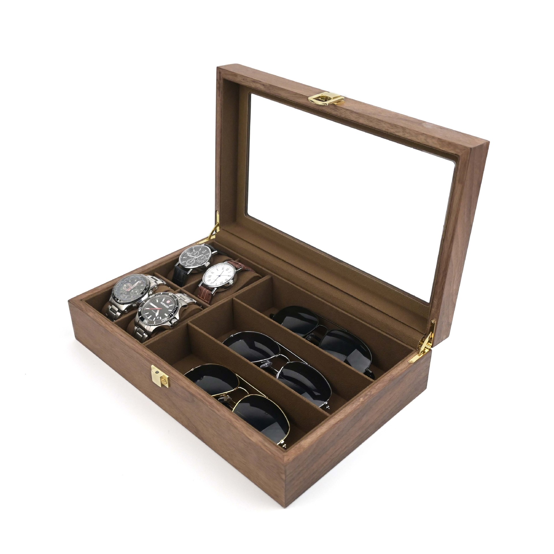 现货批发4+3手表收纳盒木质复古胡桃木手表眼镜展示盒花梨手表盒