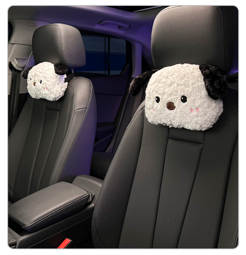 Blue Rain Stuffed Car Headrest Neck Pillow Cute Puppy Car Seat Lumbar Pillow Plaid Car Interior Supplies