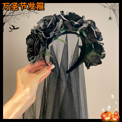 万圣节黑色头纱网红哥特鬼新娘头饰活动聚会拍照道具复古装饰用品