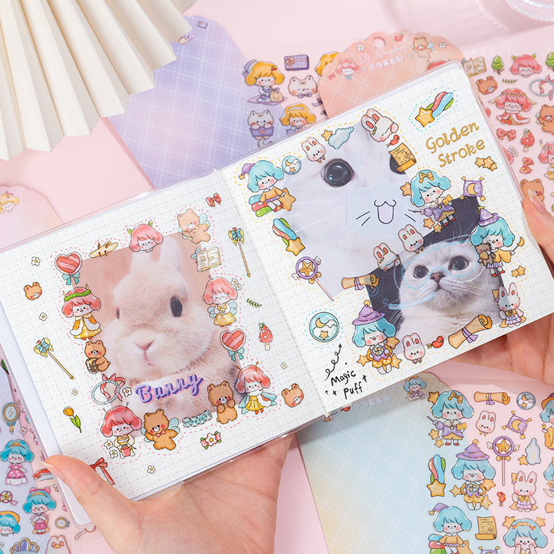 Pequeña serie de hojaldre cuenta pvc impermeable transparente pegatinas diy goo placa cuaderno dorado taza de agua papelería pegatinas