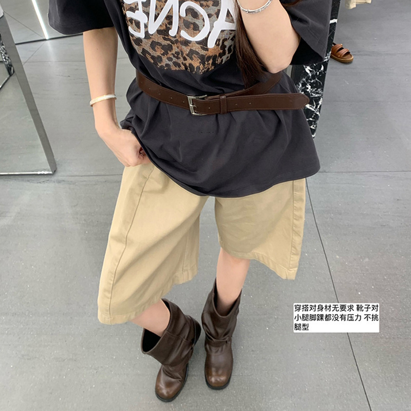 葡萄妈同款 辣妹裤管靴~ 时髦废土风褶皱扣带舒适西部短靴女秋季|undefined