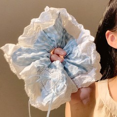 海塩の泡 ~ 青い格子の蝶結びのレースのスカーフの大腸の髪輪の女性の韓系の超巨大な髪ひもの髪飾りの夏