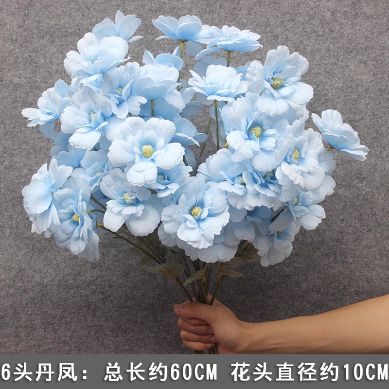 10本の青い色のシミュレーションの花の室内の絹の花の結婚祝いの装飾の花の生け花は造花の天井の花の路の花を並べます。|undefined