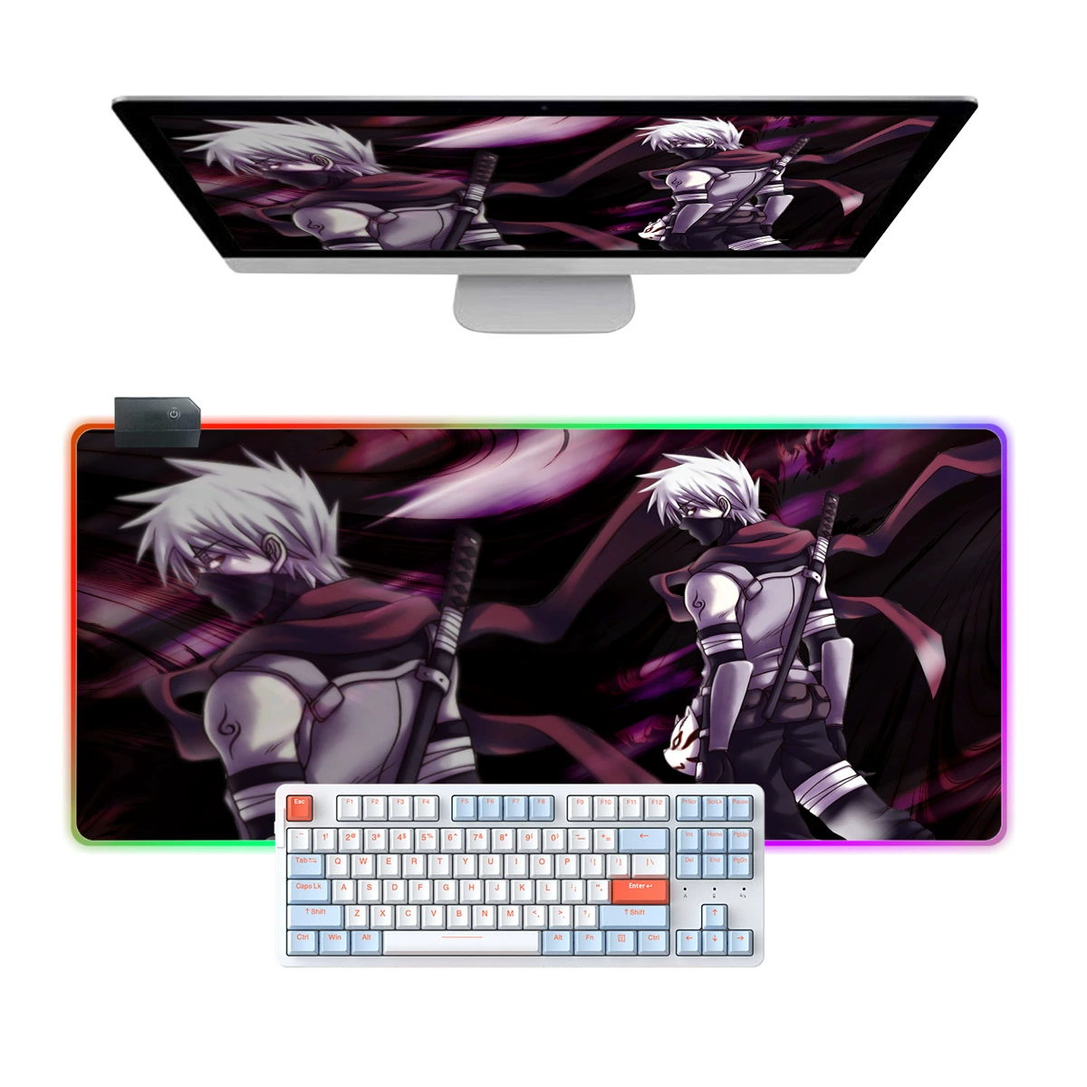 Сделай сам увеличенного размера грязеотталкивающий коврик для мыши RGB с холодной подсветкой аниме Naruto двумерный киберспорт игровой офисный коврик