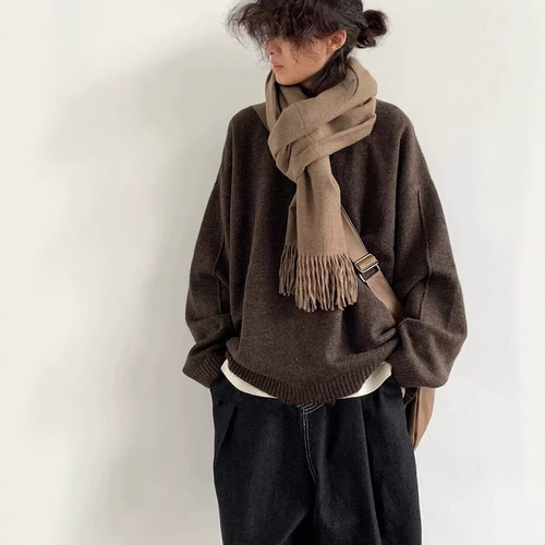 Fall/Winter Retro Solid Color Knit Sweater for Men and Women, Lazy Style Loose and Versatile Basic Couple's Sweater Coat