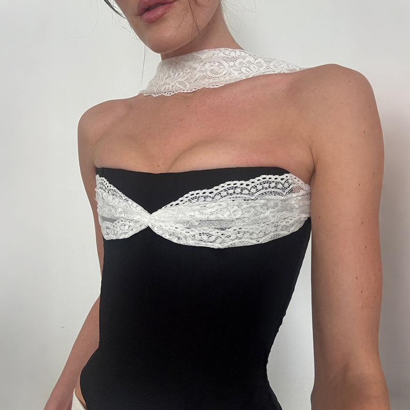 Women's Clothing Women's Lace Patchwork Strapless Slimming Vest Top Style Creative Summer Fashion For Ladies_voghion.com