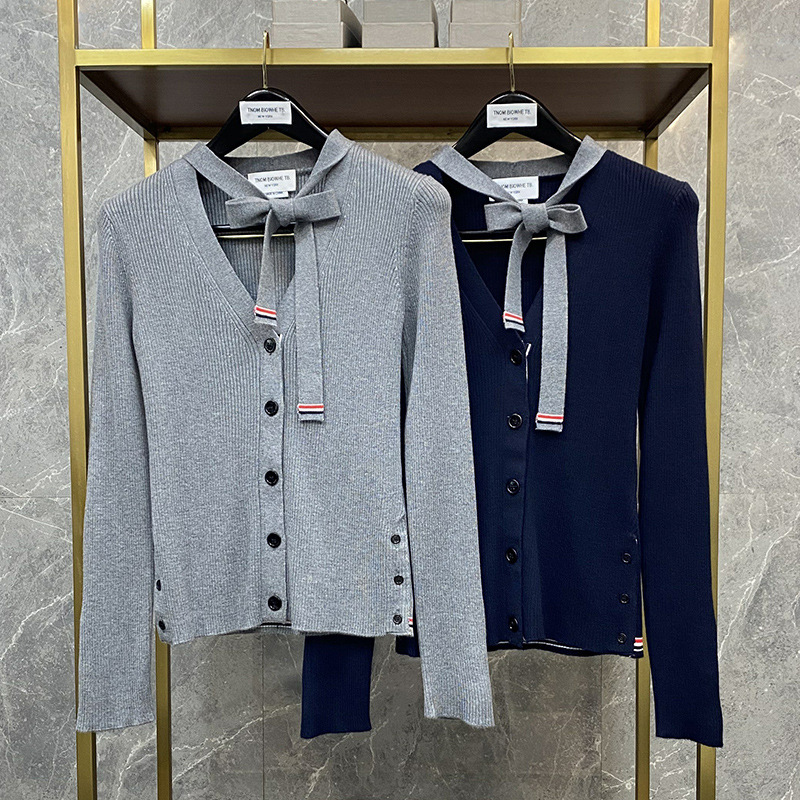 tnom biowhe tb ribbon wool knitted cardigan women's bow band fashion casual v collar solid color age reducing