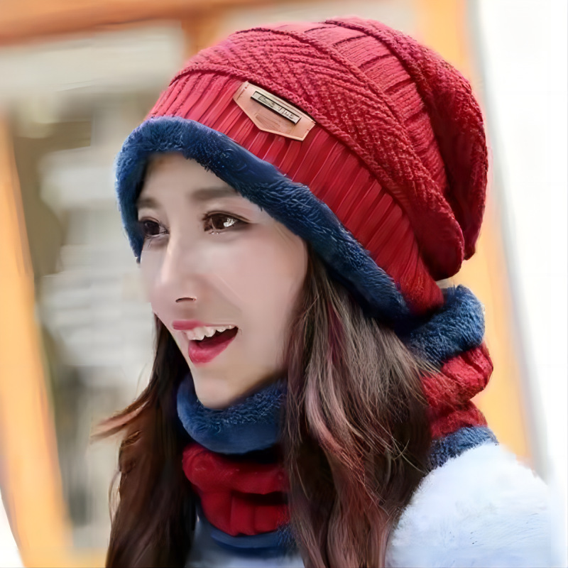 Conjunto de gorro y bufanda para hombre y mujer, gorro de lana tejido cálido para invierno, gorro de algodón estilo coreano con protección para las orejas, gorro de lana gruesa.
