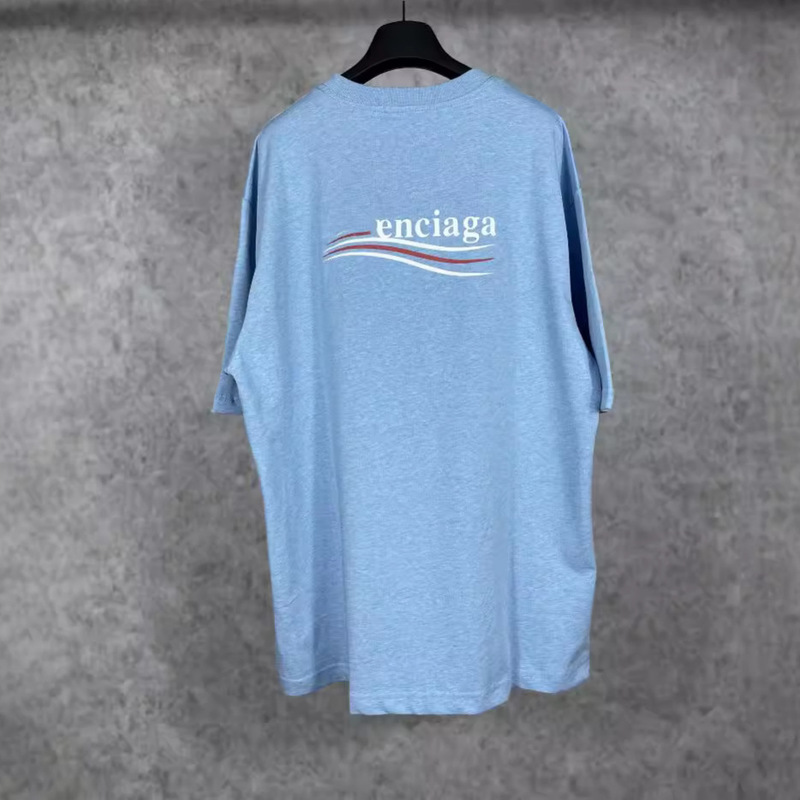 Paris B Brand Short-Sleeve T-Shirt with Wave and Cola Print, Loose Fit, Unisex Couple Style, Crew Neck T-Shirt, High Street Style