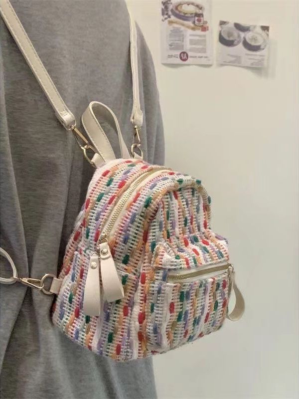 Rainbow Knitted Internet Popular Backpack 2023 Spring and Summer New High-end Niche Travel Backpack Fashion Mini Small Bag