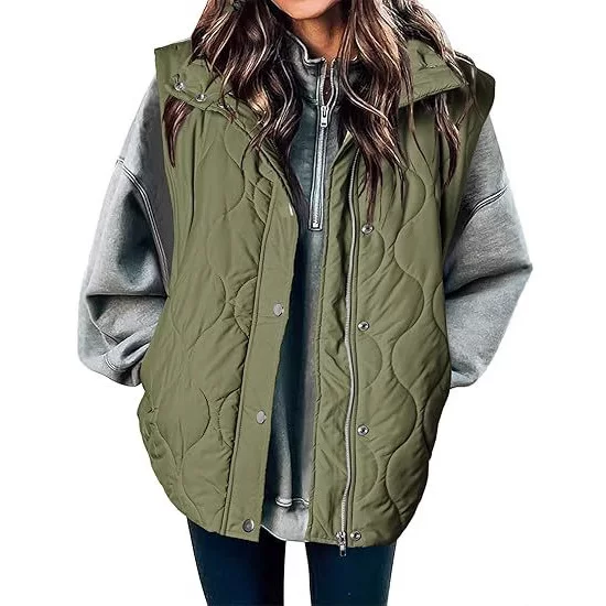 Amazon European and American Cross-Border Women's Clothing 2026 Autumn and Winter New Fashion Casual Solid Color Sleeveless Cotton Vest with Zipper and Buttons