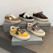 韩版真皮做旧脏脏小脏鞋羊羔毛毛鞋星星加绒棉鞋休闲平底女鞋板鞋