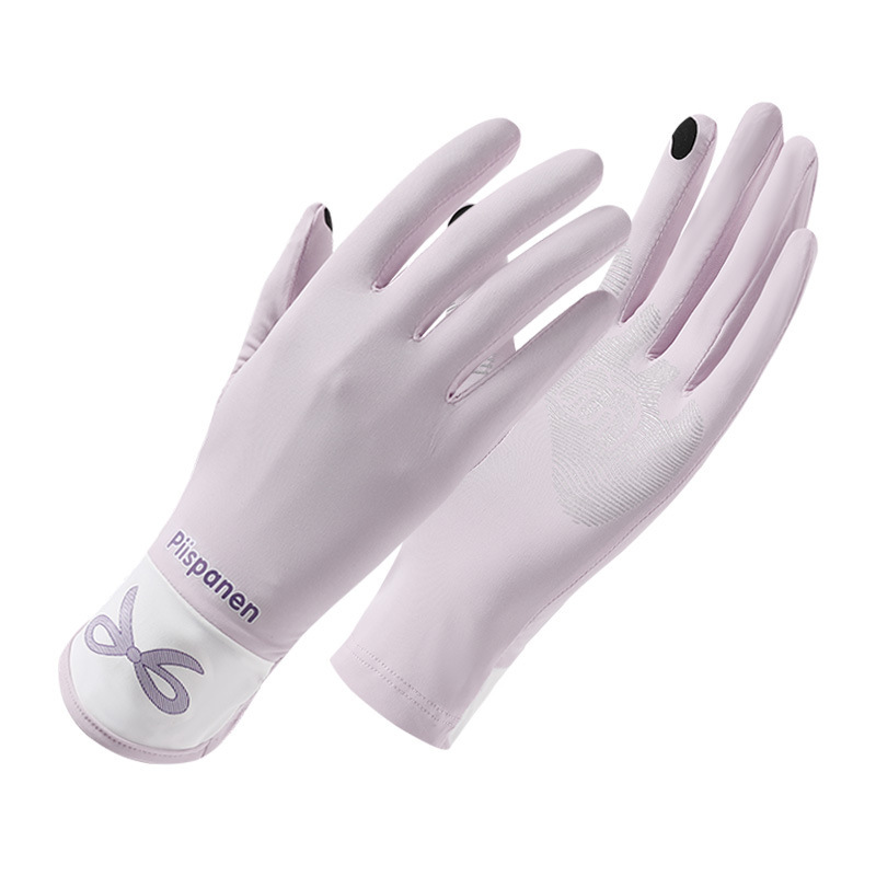 Verano de seda de hielo transpirable para mujer estilo fino al aire libre antideslizante conducción con todos los dedos anti-ultravioleta seda de hielo guantes de protección solar
