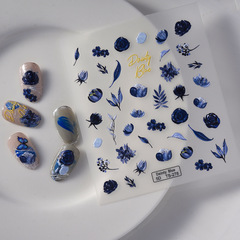 批發網紅玫瑰花DIY指甲貼紙5D浮雕漸變暈染水墨花朵美甲貼 中國風