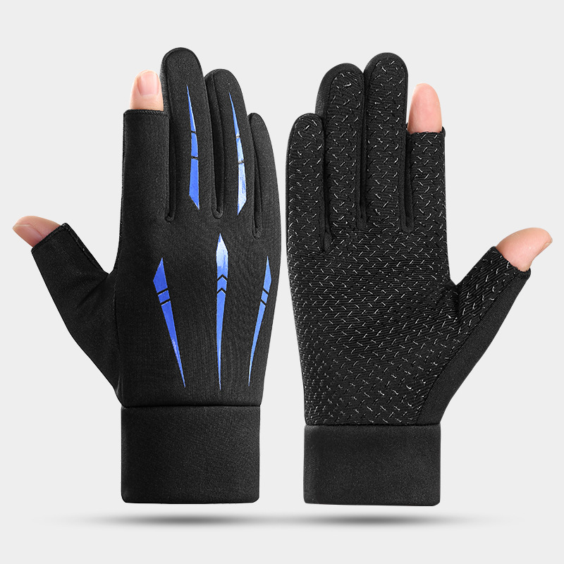 Men's Gloves Winter Cycling Gloves Touch Screen Plus Velvet Warm Non Slip Driving Leakage Two Finger Motorcycle Winter Fishing Gloves_voghion.com
