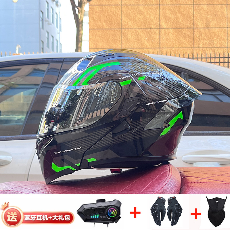 Casco de exposición Orz para hombres y mujeres invierno Doble espejo coche eléctrico semi-Casco completo cola de color coche deportivo ranura Bluetooth cuatro estaciones casco