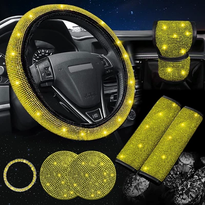 Steering wheel cover: Cover, Hot Diamond Handlebar Cover, Decorative - yellow-38cm
