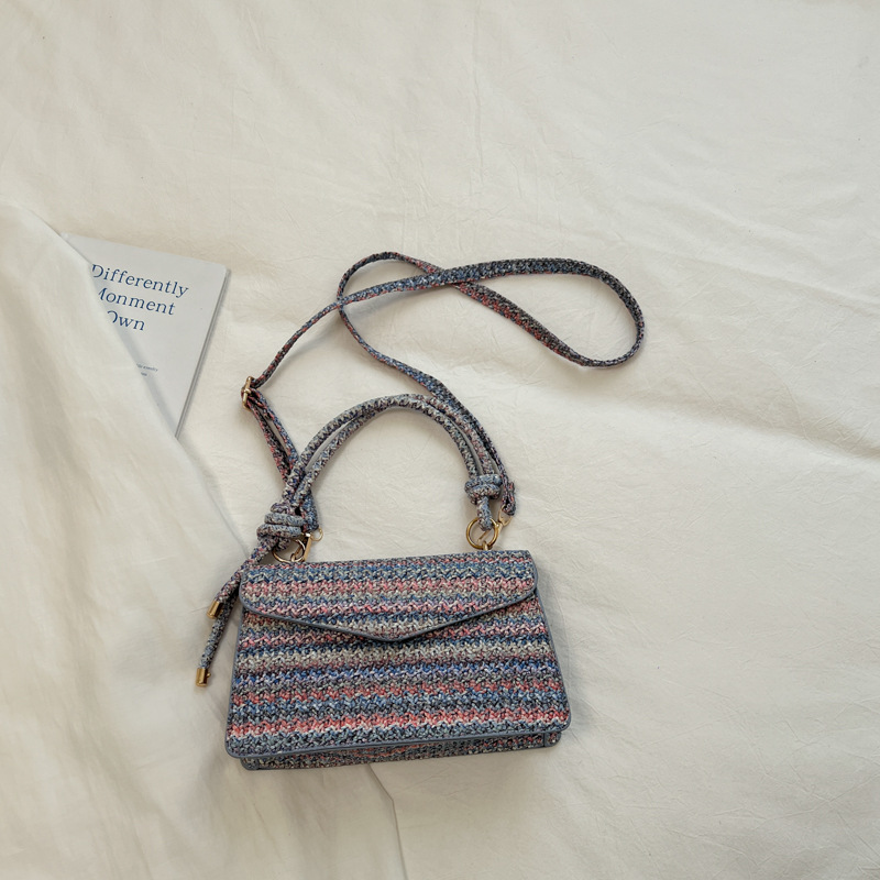 Bolsos de mano artesanal de estilo nacional nuevos nichos de diseño bolsas de cadena rayas arco iris extranjero bolsas de hombro
