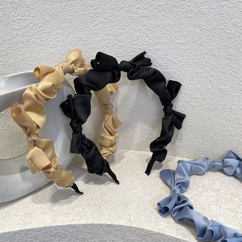 Retro French sweet satin bow headband, simple and versatile, pleated bow knotted headband hair accessory