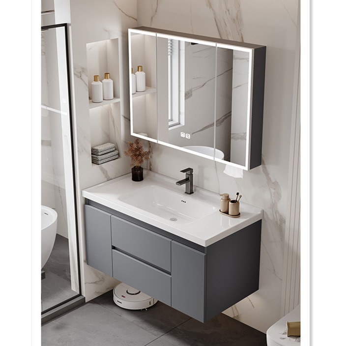 Gabinete de baño de aleación de poliestireno de abeja gruesa cerámica integral lavabo