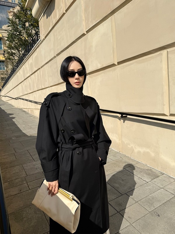 周淼ZHOUMIAO巴黎旧梦经典廓形大翻领双排扣中长款气质风衣外套女|undefined
