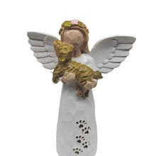 爆款创意树脂工艺品抱狗天使 妙龄少女雕塑人物模型树脂摆件