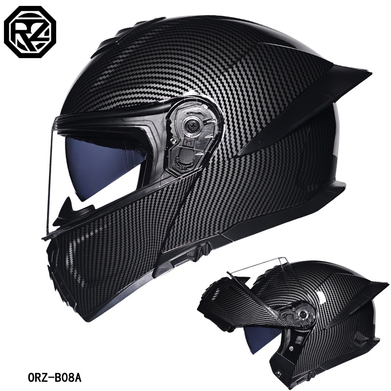 Casco de Motocicleta Orz con Certificación DOT para Hombre y Mujer, Casco Abierto con Visera Doble, Spoiler de Invierno, Cobertura Media, Azul para Todas las Estaciones.