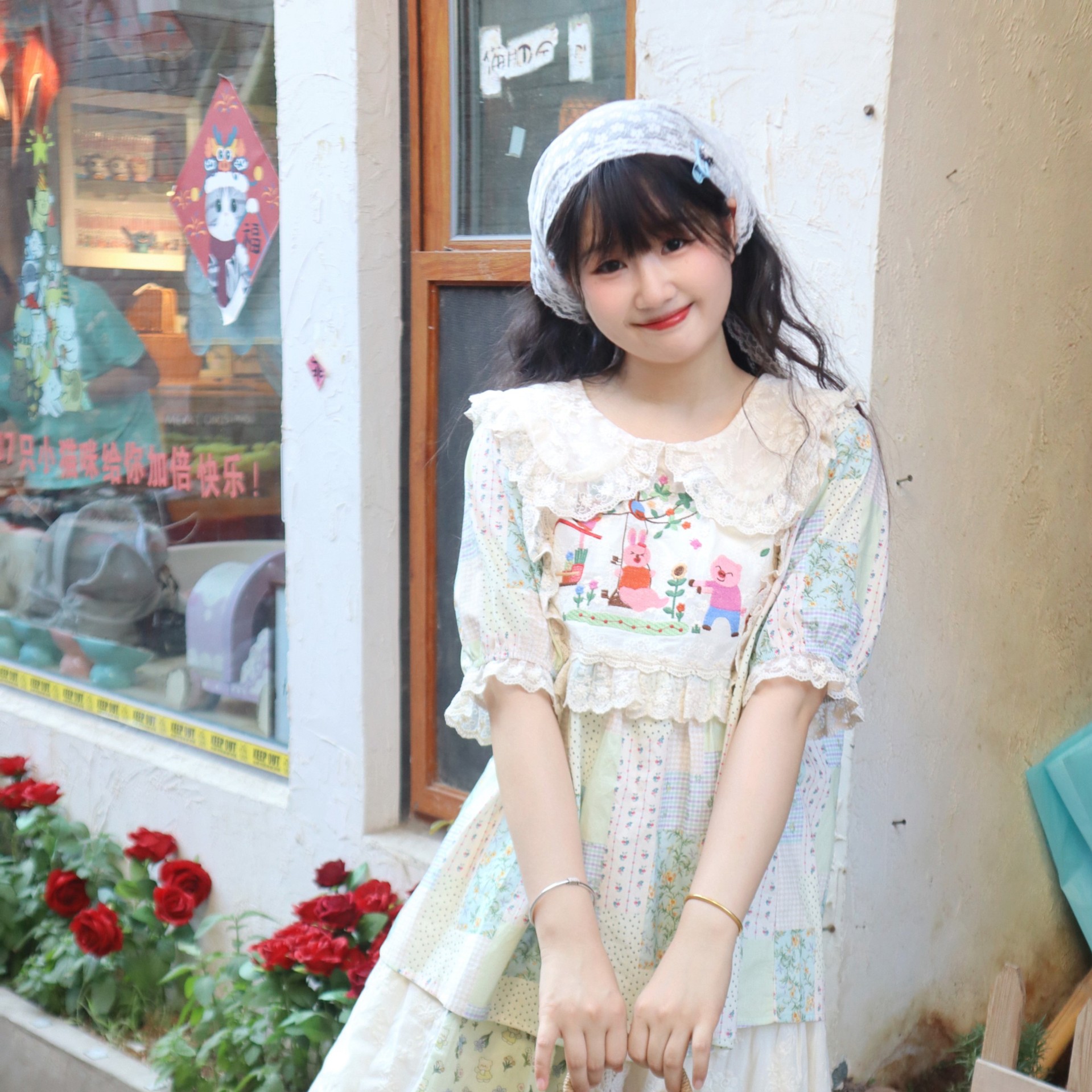 Retro lace cute shirt