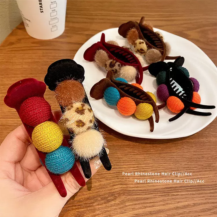 植绒丸子头抓夹女高级感后脑勺发夹秋冬毛绒气质鲨鱼夹子头饰顶夹