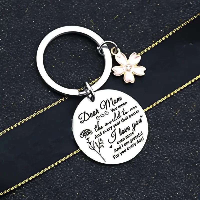 Letter, Flower Pattern Women's Gender MAMA Letter Flower 201 Stainless Steel Alloy Polishing Carving Mother'S Day Women's Bag Pendant Memorial Keychains