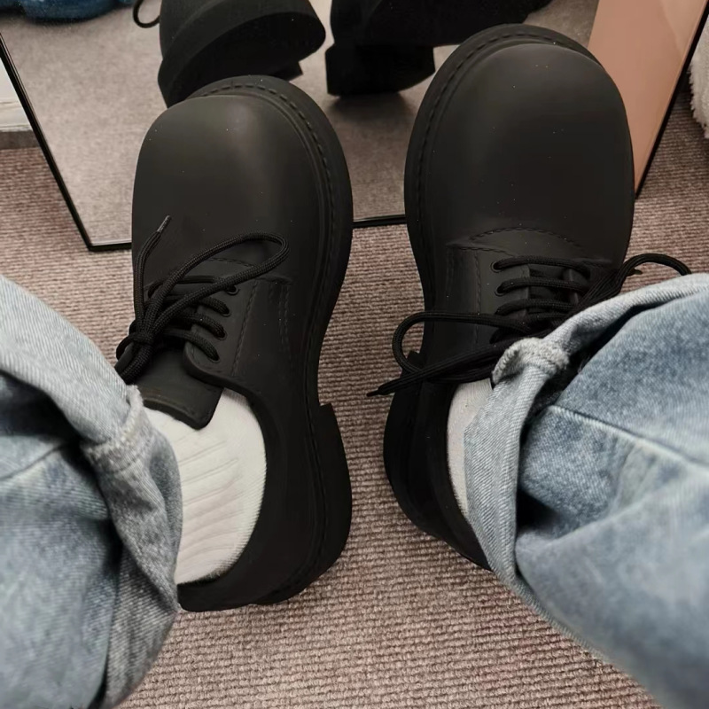 Herren- und Damenlederschuhe für Frühjahr und Sommer 2024, mit Schnürung, runden Zehen, hohen Absätzen und niedrigem, dickem Design_voghion.com